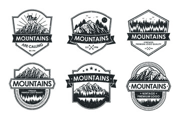 Obraz premium Vintage logo badge set adventure and outdoor mountains for sticker, hat, t-shirt, poster design