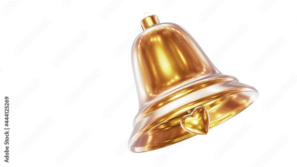 Poster realistic looping 3d animation of the golden christmas bell rendered in uhd with alpha matte