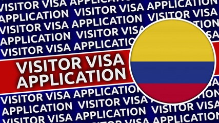 Colombia Circular Flag with Visitor Visa Application Titles - 3D Illustration