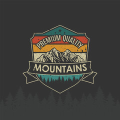 Retro Vintage logo badge adventure and outdoor mountains for sticker, t-shirt, hat, poster design 