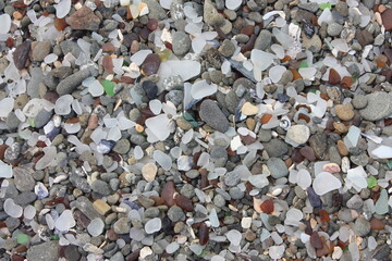 close up of colored sea glass at Glass Beach along the coastal trail  in mackerricher state park in...