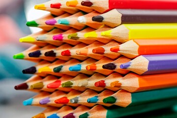 Crayons of different colors lined up on a pile