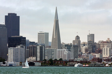 view of the transamerica pyramid, the financial district, and the san francisco, california, ...