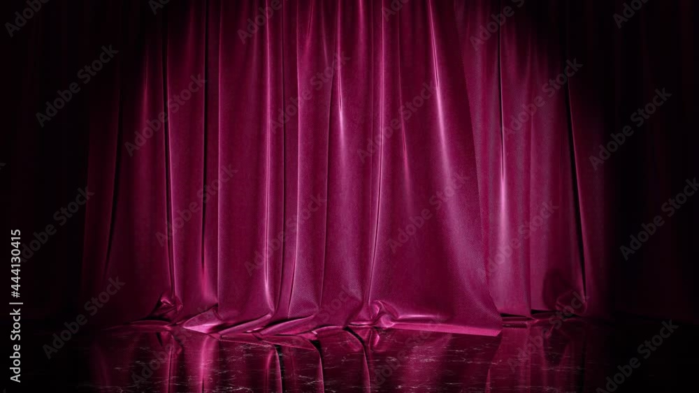 Aufkleber realistic 3d animation of the fancy red textured show stage curtain with reflecting black marble flo
