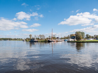 Marina, boats and canal in nature reserve Alde Feanen, Friesland, Netherlands