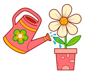 Cute watering can and flower cartoon. Watering can and flower clipart vector illustration © Visual Content