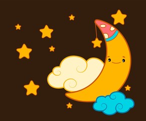 Cute moon cartoon. Moon night clipart vector illustration