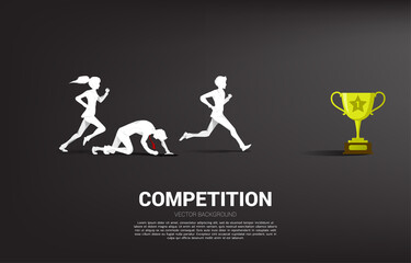 competition of silhouette of businessman and businesswoman running to get the trophy. business concept for people in competition