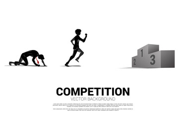 competition of silhouette of businessman and businesswoman running to the podium. business concept for people in competition