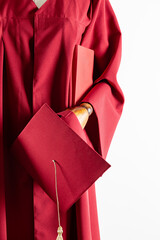 mannequin in red gown of college graduate