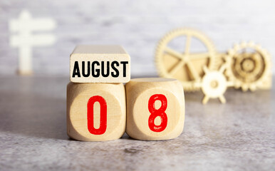 August Month, Appointment date with number cube design for background. Date 8.
