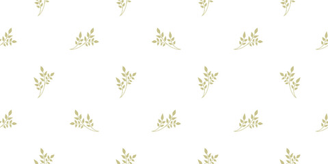Golden twig. Seamless pattern with elegant leaf on the white background.
