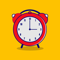 Alarm clock flat Vector. Red clocks isolated on yellow