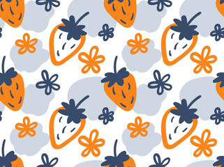 Crazy strawberry. Seamless pattern with funny berries. 