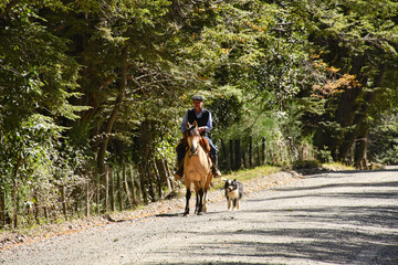 Traditional gaucho on horseback, Futaleufú, Patagonia, Chile