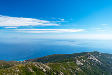 Fototapeta na wymiar View of Montecristo and Pianosa from Monte Capanne, Elba Island.