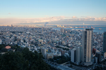 Fototapeta na wymiar A panoramic view of Kobe, Japan 일본 고베 도시가 한눈에 들어오는 풍경