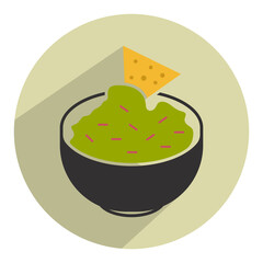 corn tortilla chips dipped mexican guacamole sauce flat icon for apps or websites