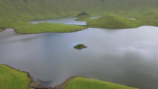 The aerial view of Corvo Island in the Azores