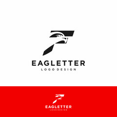 Letter F eagle head logo black vector color and red background art