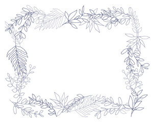 Obraz premium 線画タッチ手書きの草木と花フレーム Set of floral elements for graphic and web design. Vector illustrations for beauty, 