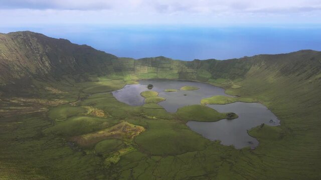 The aerial view of Corvo Island in the Azores