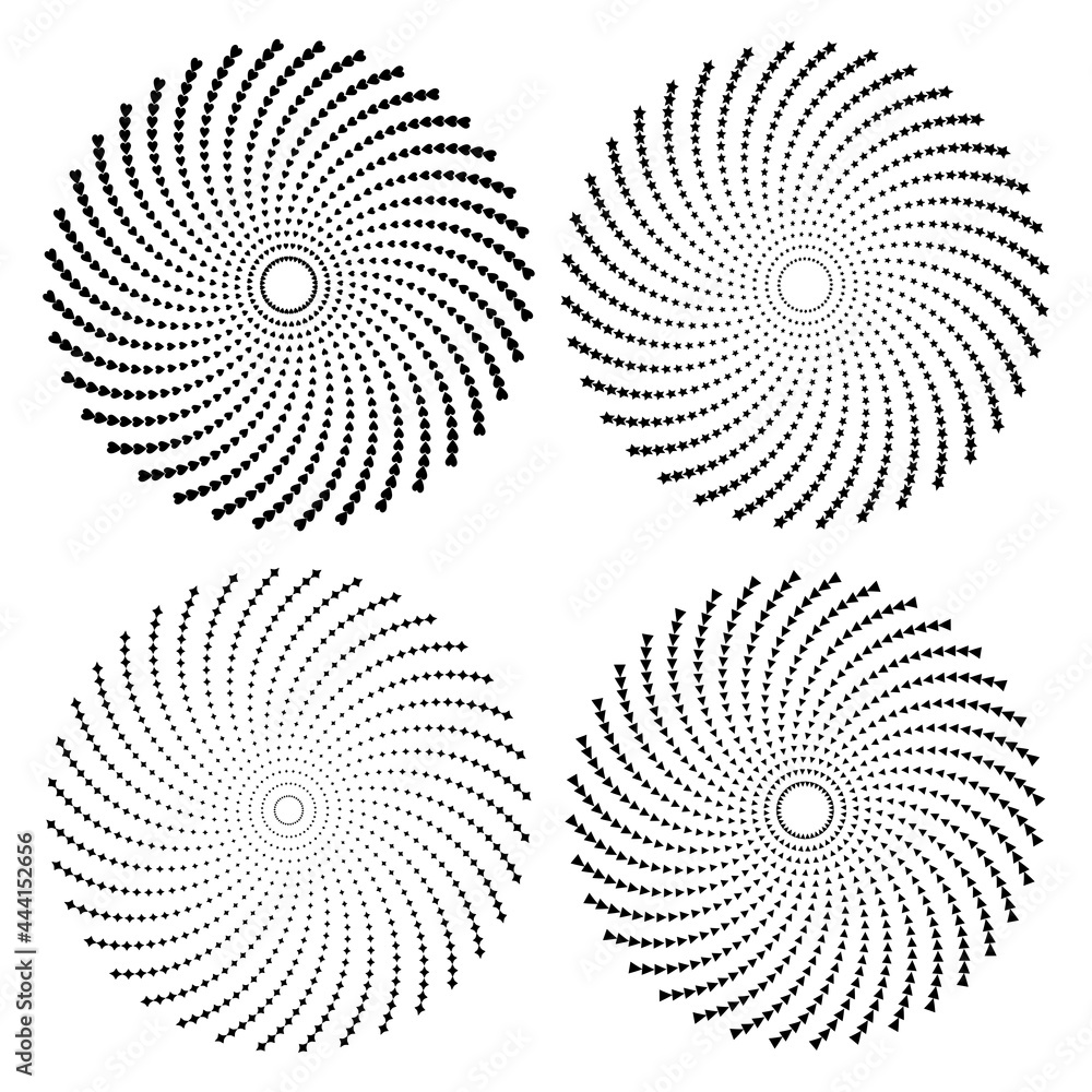 Poster modern circles rays spiral. sun icon set. abstract modern line background. vector illustration. stoc