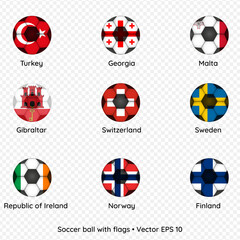 Soccer ball with flags isolated on transparent background, vector illustration