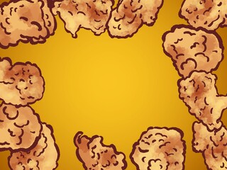 ペン画水彩の唐揚げ囲みフレーム・金