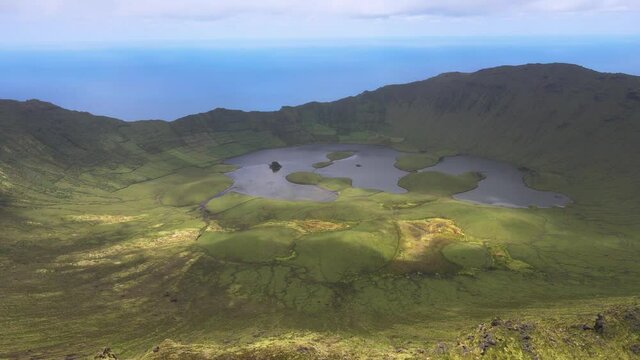 The aerial view of Corvo Island in the Azores