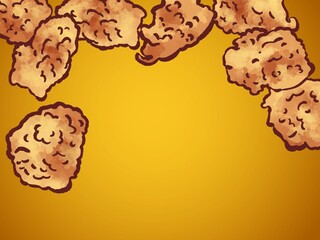 ペン画水彩の唐揚げ上フレーム・金