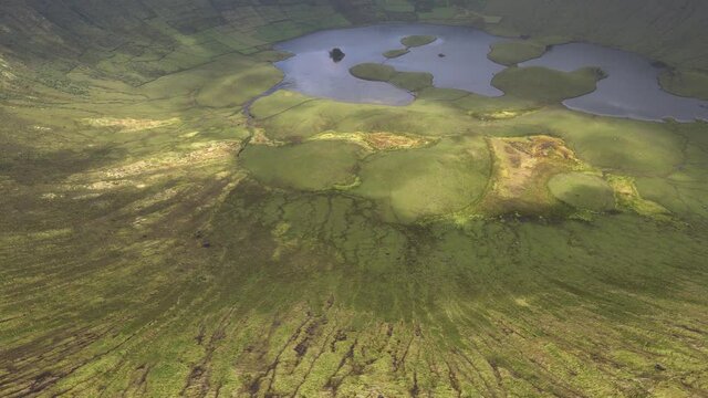 The aerial view of Corvo Island in the Azores