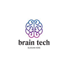 Technology brain logo. Technology brain logo for sale. Logo is shaped with lines and circles forming a brain that has a technology look, creating a technology brain logo in blue color.