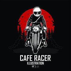CAFE RACER ILLUSTRATION WITH A BLACK BACKGROUND - obrazy, fototapety, plakaty