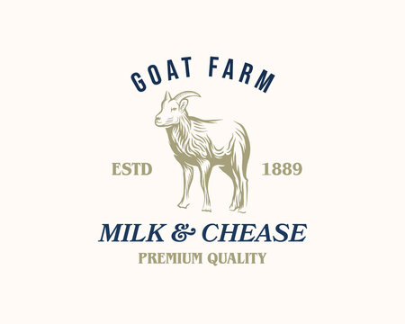 Goat Farm Retro Logo Design Template