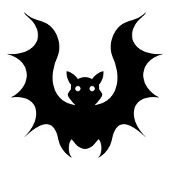 Bat vector icon. Isolated vampire illustration on white. Silhouette of a nocturnal predator with round eyes. Hand-drawn doodle. An animal with large wings flies. Halloween decor. Monochrome.