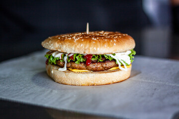 hamburger on a black background