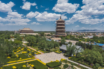 Aerial view of Ying Xian Wooden Pagoda, Shanxi, China