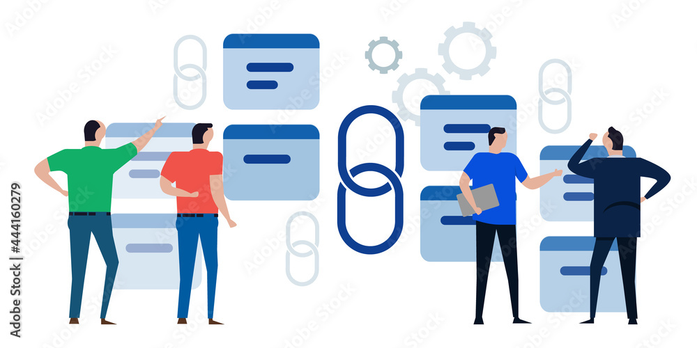 Poster link building backlink symbol chain website seo optimization team discuss
