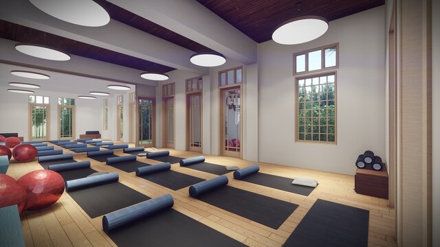 Espacio interior de yoga relajaci&oacute;n y ejercicio