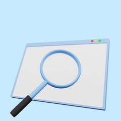 3d illustration of web illustration with magnifying