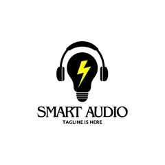 Headphones with Light Bulb Music Idea Logo Design Icon Vector Inspiration