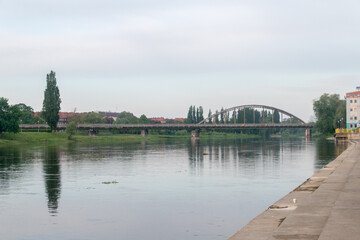 Warta river in the city center of Gorzow Wielkopolski, Poland.