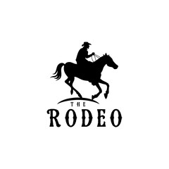 Silhouette of a Cowboy Taming Horse at a Rodeo Logo Vector