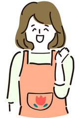 笑顔が優しそうな花のエプロンをつけた女性イラストIllustration of a woman wearing an apron with a kind smile
