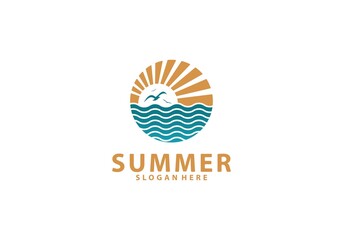 summer vacation poster design on vector illustration. Typographic labels or retro style badges for greeting cards or advertising designs.