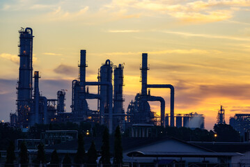 Fototapeta na wymiar Gas turbine electrical power plant at dusk with twilight