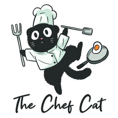 Illustration of a Cat who is a Chef, funny cute cartoon cat - 444164660