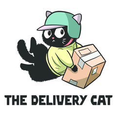 Illustration of a Cat who is a Delivery man, funny cute cartoon cat