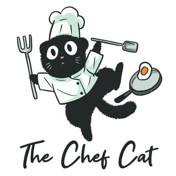 Illustration of a Cat who is a Chef, funny cute cartoon cat